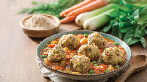 Yam Flour Dumplings in Vegetable Stew