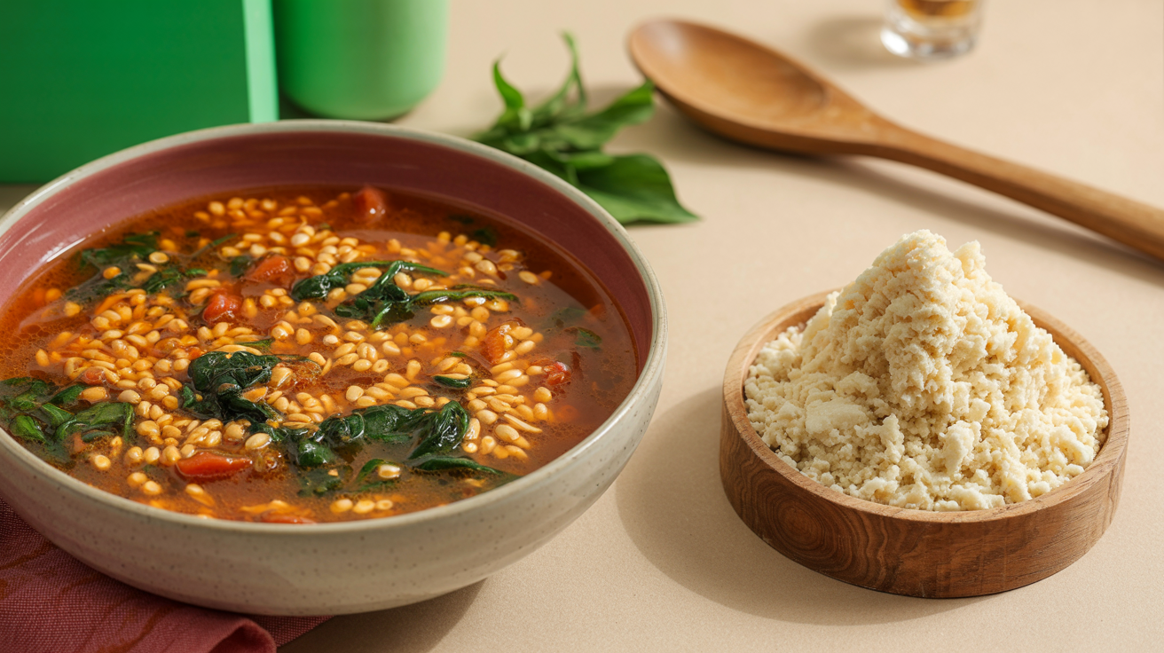 CassavaF ufu with Egusi Soup  Olu Olu Foods
