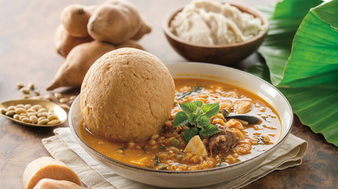 Yam Flour Fufu with Egusi Soup