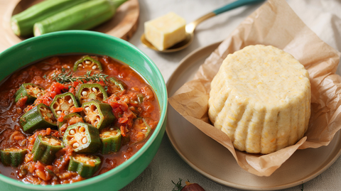 Cassava Fufu with Okra Stew