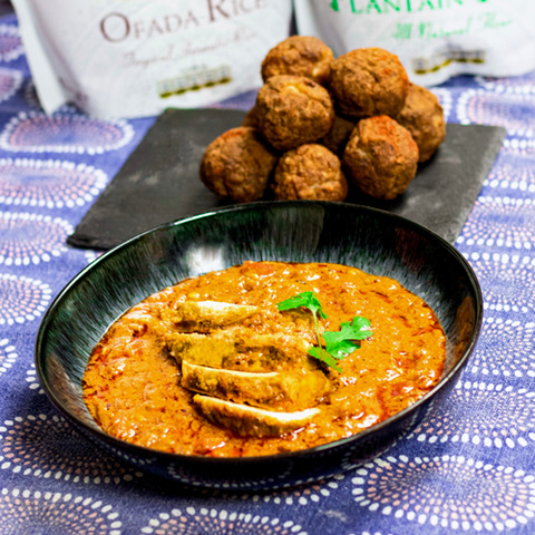 Crispy Rice Balls with Groundnut Stew and Roasted Chicken