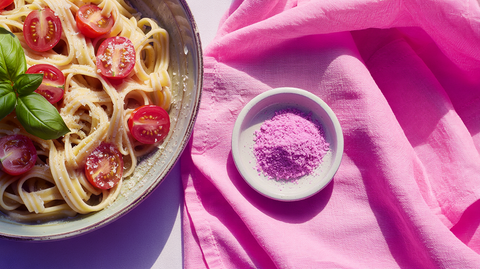 Tomato Basil Pasta with Pink Onion Powder